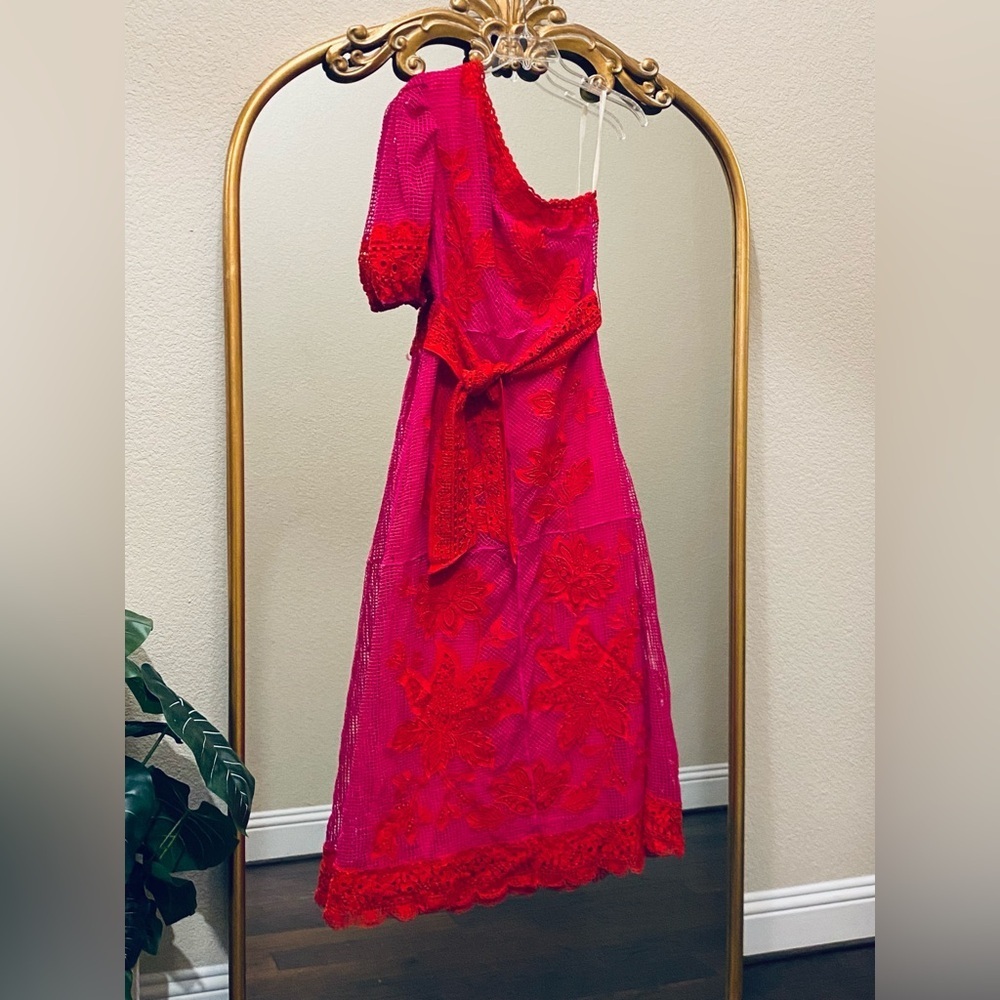 Farm Rio Guipuire Lace One-Shoulder Maxi Dress Size L - Picture 2 of 15